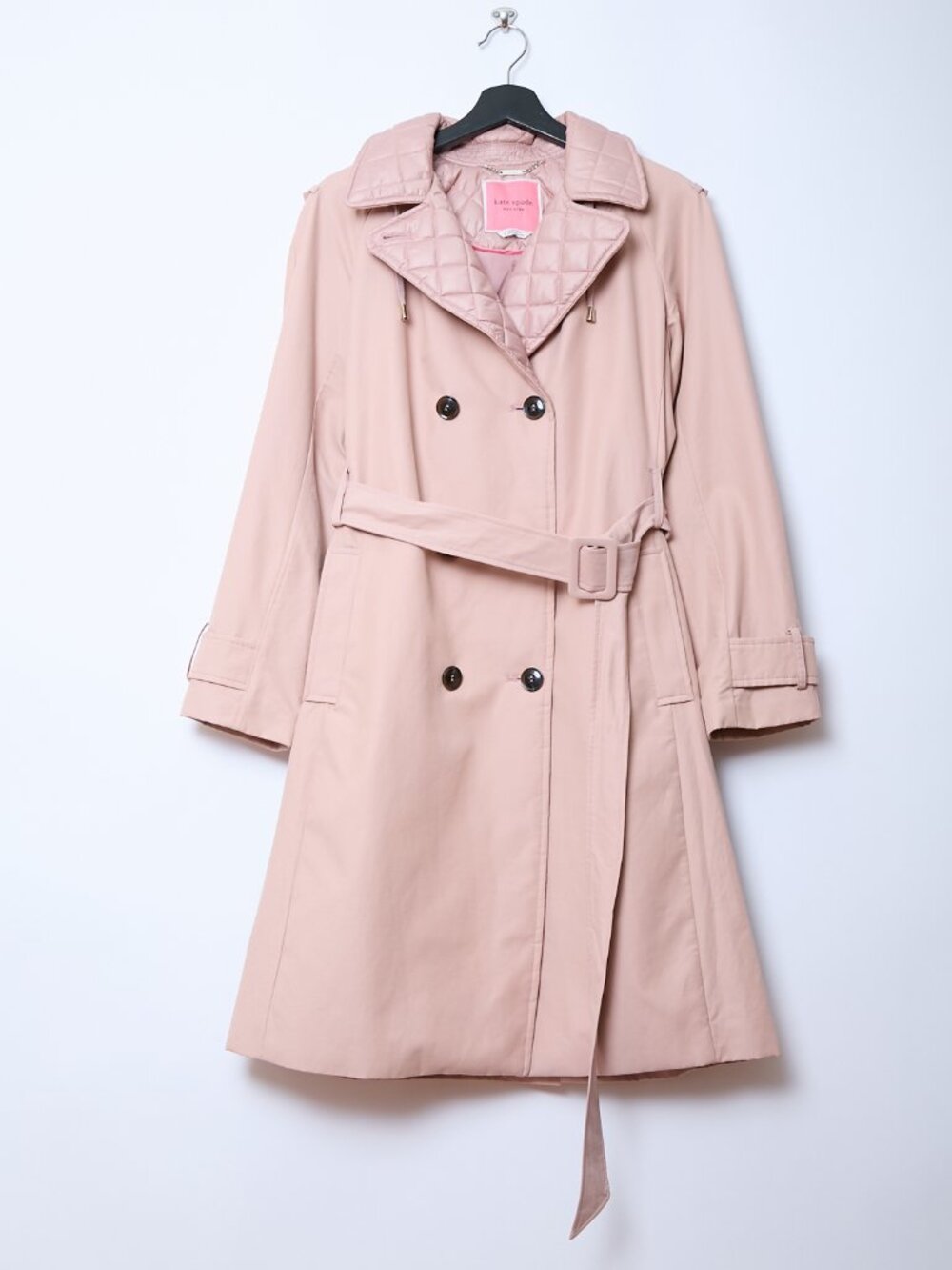 Kate Spade Quilted Trim Hooded Midi Trench Coat Pink Small Light Academia Preppy